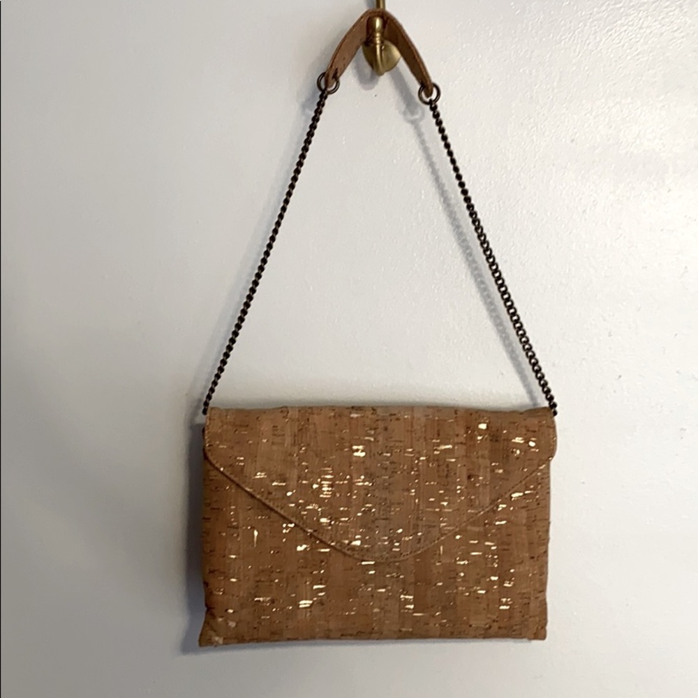 Jcrew cork chain strap clutch purse metallic